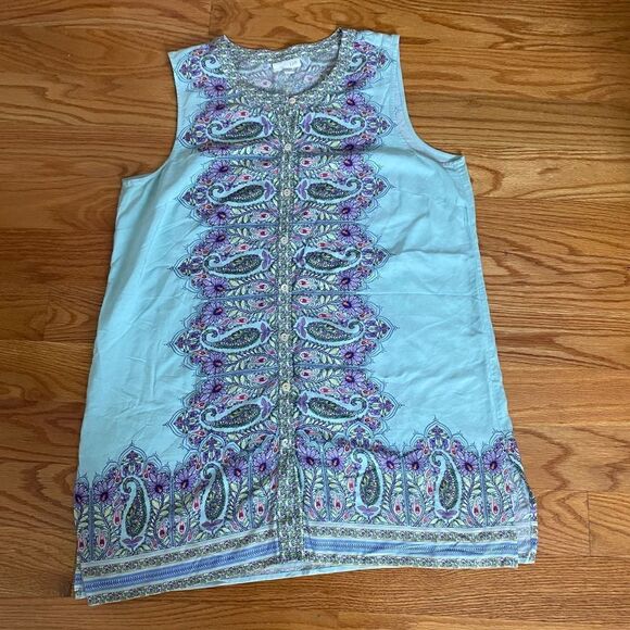 Sleeveless Tunic  Front Blue Purple FloralPaisley - Picture 7 of 12